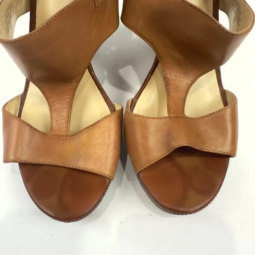 Guess WGFRANCIE Brown Leather Wedge Open Toe Strappy Sandals Women's Sz 10M